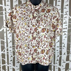 Rachel Zoe Linen Floral Print Button Front Short Sleeve Top S
